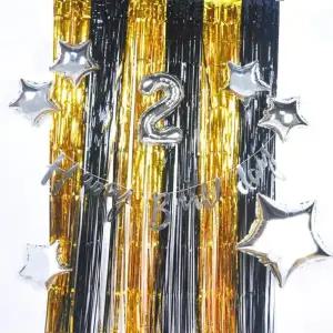 믹스 홈파티소품 파티장식 할로윈파티장식 골드블랙 할로윈파티소품 은박수술커튼 홈파티