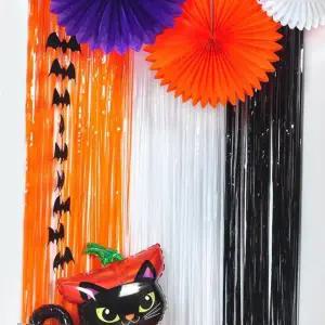 홈파티 할로윈파티소품 은박수술커튼 홈파티용품 오렌지블랙 할로윈파티장식 홈파티소품 믹스 파티장식