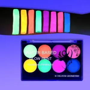 YBUETE 8가지 색상의 UV 블랙라이트 페이스 페인팅 팔레트 바디 페인팅의 글로우 할로윈 메이크업을 위한