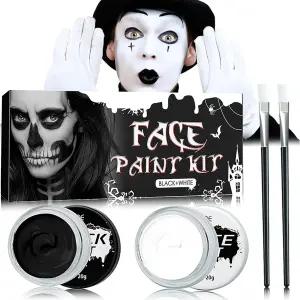 듀오정 블랙 화이트 페이스 바디 페인트 2개의 페인팅 브러시 세트 할로윈 팔레트 클라운 SFX 좀비 코스튬