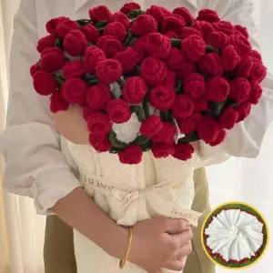 니트 뜨개 꽃다발 장미 담요 완제품 60cm 시들지 않는 꽃 선물 세트