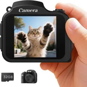 미니 키체인 카메라 - 4K 레트로 디지털 32GB 카드가 장착된 작은 포켓 사이즈 사진 비디오 여행 학습