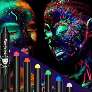 어두운 얼굴의 글로우 인 더 다크 페이스 페인팅 블랙 라이트와 자외선 무독성 할로윈 가면 부활절 축제