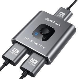 [미국배송] HDMI 스위치 4K@60HZ 스플리터 GANA 알루미늄 양방향 스위처 2 IN 1 OUT 수동 허브로 XBOX PS5 / 4 3 블루레이 플레이어 파이어 스틱 ROKU (그레이)와 호환되는 HD를 지원합니다