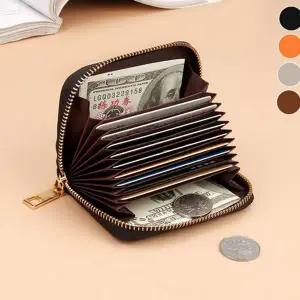 데일리 아코디언 카드 지갑 가죽 지퍼형 카드 지갑 남성 여성