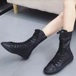 레이스업 부츠 가죽 워커 스웨이드 앵클 여성 통굽 앵클부츠 플랫 미들워커