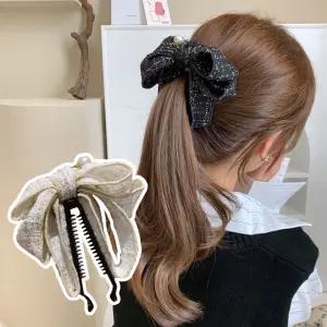 진주포인트 여성 리본 체크 겨울 반묶음 바나나클립핀 zEV2+8Mhx