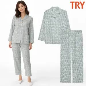 트라이 여성잠옷세트 순면 60수 패턴 카라 파자마 주자 홈웨어 상하 세트 선물