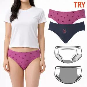 트라이 여성 생리팬티 위생팬티 학생 미디 60수 면스판 삼각 방수포 그날 2매입 세트