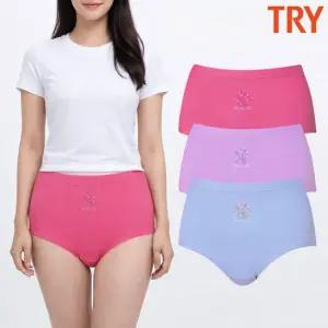 트라이 여성면팬티 트리 인밴드 삼각 맥시팬티 엄마 할머니 넓은 3매입 세트