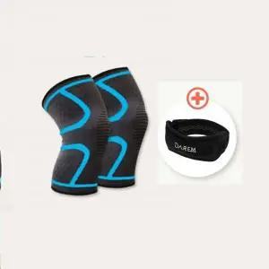 무릎 아대 세트 슬리브형 블루M 2P + 일자형스트랩 1P