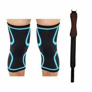 무릎 아대 세트 슬리브형 블루XL 2P + 일자형스트랩 1P