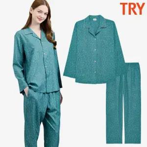 트라이 여성잠옷세트 카라 60수 순면 파자마 긴팔 긴바지 9부 홈웨어 세트