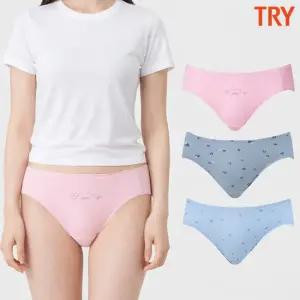 트라이 여성면팬티 60수 면스판팬티 미디 삼각 모모 하트 3매입 세트