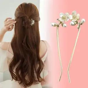 여성 진주 자개꽃 U자 비녀 1P 올림머리 혼주 결혼식 자개비녀 꽃비녀 혼주비녀 결혼식비녀