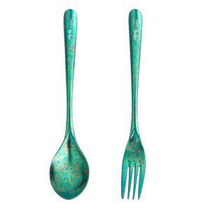 TiTo 티타늄 식기 세트, 경량 순수 포크 & 스푼, 가정, 레스토랑, 야외, 캠핑, 파티 여행, 피크닉을 위한 휴대용 재사용 가능한 플랫웨어(녹색)