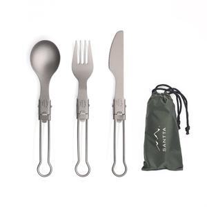 배낭여행, 하이킹, 캠핑, 여행용 나이프 포크 스푼 포함 초경량 티타늄 접이식 식기 세트