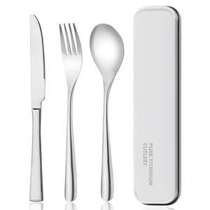 Zing TTI 티타늄 식기 세트, 포크, 나이프, 숟가락을 포함한 상자형 여행용 식기, 가방, 휴대용 디자인, 학교, 직장, 피크닉, 캠핑에 적합