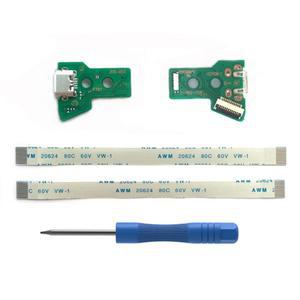 PS4 듀얼쇼크 4용 2PC JDS-055 교체 충전 포트 어셈블리, PlayStation DS4 컨트롤러용 수리 부품 마이크로 USB 어댑터 충전기 소켓 보드 커넥터 모듈, Flex 케이블, 도구 드라이버