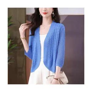 코아픽샵 여친 니트 춘하 아우터 키작녀 가디건 간절기 숄 얇은 쇼트 쿨링 카디건 7부 꾹1