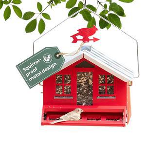 페키펫 다람쥐-비곤 II 컨트리 하우스 새 모이통과 웨더밴 - 8파운드 씨앗 용량 야외용 다람쥐 방지 야생 모이통 내구성 있는 구조 소박한 야외 장식 338, 빨간색