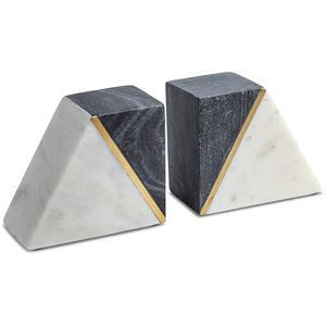 코크 앤 밀 마블 북엔드는 선반용, 장식용 무거운 책, 독특한 미드 센추리 모던 그레이 및 화이트 황동 인레이, 헤비 듀티 책장 스토퍼, 2종 세트