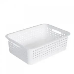화이트 - 중형 바구니 아이바스켓 적층 수납 정리 다용도 플라스틱바구니