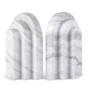 내추럴 마블 북엔드 - 선반용 헤비 듀티 에스테틱 레이어드 아치 디자인 스톤 북 홀더, 모던 오피스 책장 스토퍼 장식 책 / CD (볼라카스)