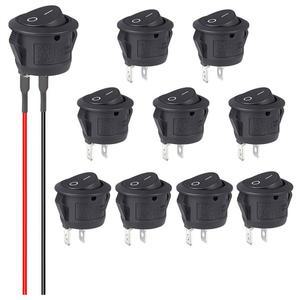 12V 원형 로커 스위치 AC 6A/250V 10A/125V SPST 2핀 2단계 온오프 토글 자동차 보트 RV 블랙
