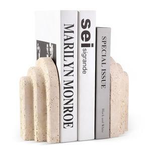 내추럴 마블 북엔드 - 선반용 헤비 듀티 에스테틱 레이어드 아치 디자인 스톤 북 홀더, 독특한 모던 오피스 책장 스토퍼 장식 / CD(트래버티노 튀르키예)