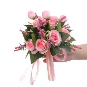 조화부케 실크플라워 핑크 장미 선물 장식 촬영소품