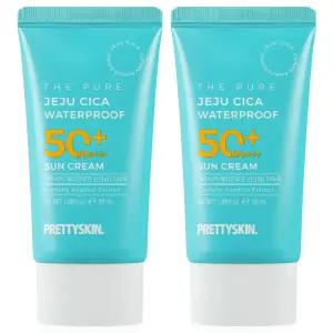 프리티스킨 제주 시카 워터프루프 수분 선크림 50ml 2개 PA++++ 자외선차단제 미백 병풀