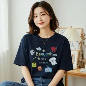 ( )여성 면 반팔 티 프린팅 여름 여자 레터링 티셔츠