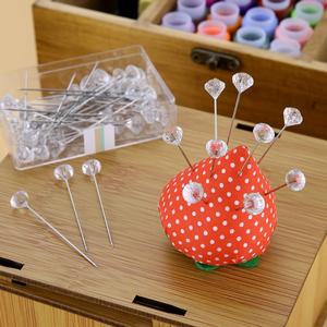1/2Box 50/100피스 합금 핀 투명 다이아몬드 DIY 웨딩 부케 바느질 바늘 플라스틱 상자 액세서리