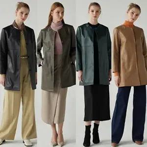 [헤스티지]여성 라운드넥 램스킨 코트