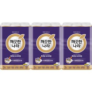 깨끗한나라 촉앤감 프리미엄 화장지 30mX30롤x3개/ 천연펄프/ 베르가못향/ 무형광/ 두루마리