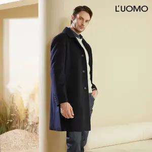 [워모] 워모 남성 울 캐시미어 블렌딩 퀼티드 트리밍 코트 네이비