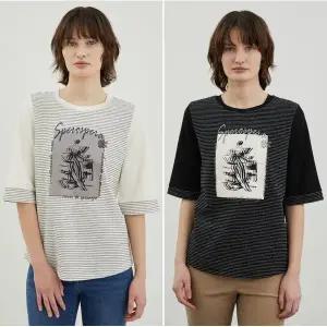 갤러리아 올리비아로렌 스트라이프 7부 티셔츠 VOCAL4M3291