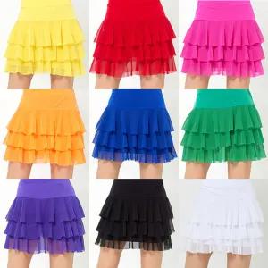 라인댄스복 의상 3단프릴 치마 옷 여성 하의 스커트 여자 스포츠 사교 밸리 댄스 복 공연 의상 여름