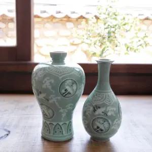 고려청자 미니 도자기화병세트(특소) 한국전통기념품 전통공예품 외국인선물 장식품 옛날 소품 장식 물건 골동품