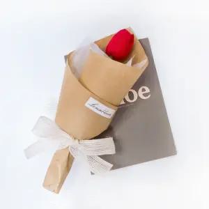 한송이 튤립 꽃다발, 비누꽃 크라프트지 포장, 비누 튤립꽃, 미니꽃다발, 답례품