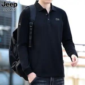 JEEP SPIRIT 봄 가을 폴로셔츠 남성 캐주얼 루즈 긴팔 티셔츠