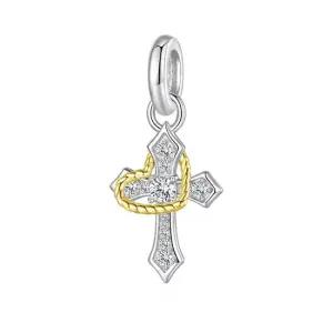 판도라팔찌 호환 참 스파클링 투톤 하트 십자가 펜던트