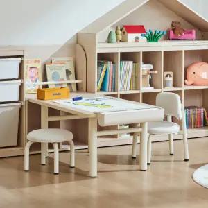 한샘 샘키즈 키즈테이블 스퀘어형+스툴+등받이 의자 세트