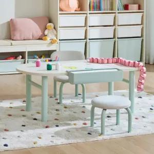 한샘 샘키즈 키즈테이블 라운드형+스툴+등받이 의자 세트