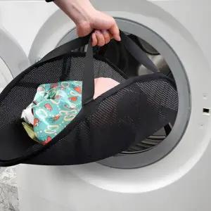 블랙 메쉬 빨래 옮김 바구니 접이식 세탁기 건조기 선반 이동식 주머니 보관함
