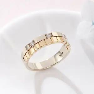 [비앤비골드] 14K 이중 스퀘어 큐빅 콤비 반지 RCW41378