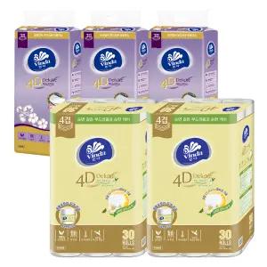 빈다 4D Deluxe 엠보싱 보타니컬 롤화장지 4겹, 23m, 30롤, 2팩 + 4D Deluxe 엠보싱 미용티슈, 3겹, 100매, 5개입, 3팩