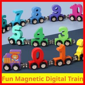 나무 숫자 디지털 자석 기차 장난감 다채로운 블록 손과 눈의 협응력 자석 디지털 기차 숫자 기차 장난감