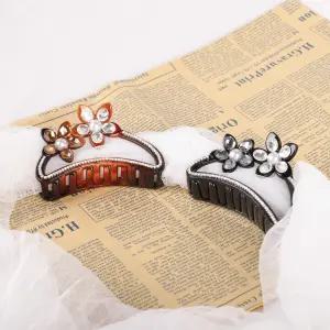 시후주얼리 큰 꽃 크리스탈 라인 집게핀 블랙 브라운 HA494Tp